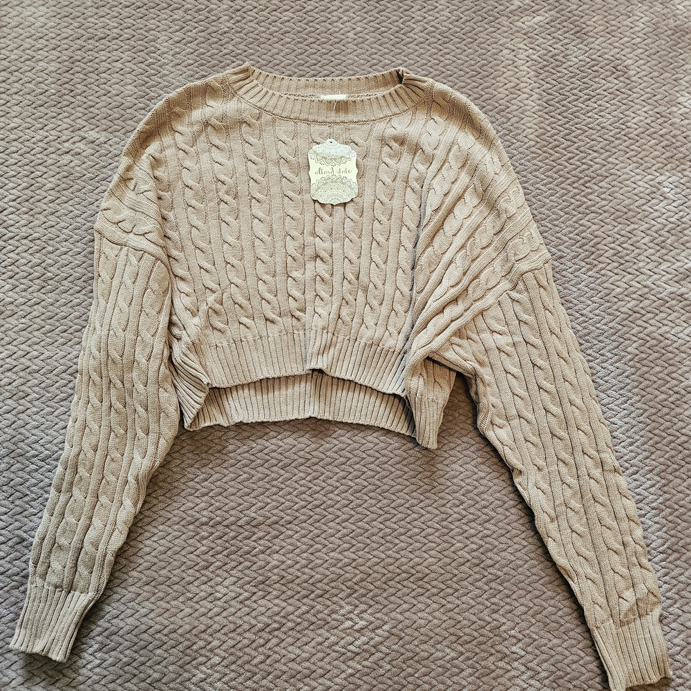 Altar'd State Cable Knit Sweater in Tan